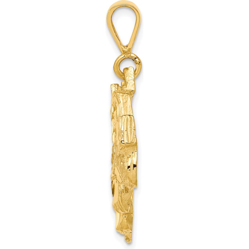 10K Yellow Gold Diamond-Cut Semi Trailer Charm Pendant - Polished Finish