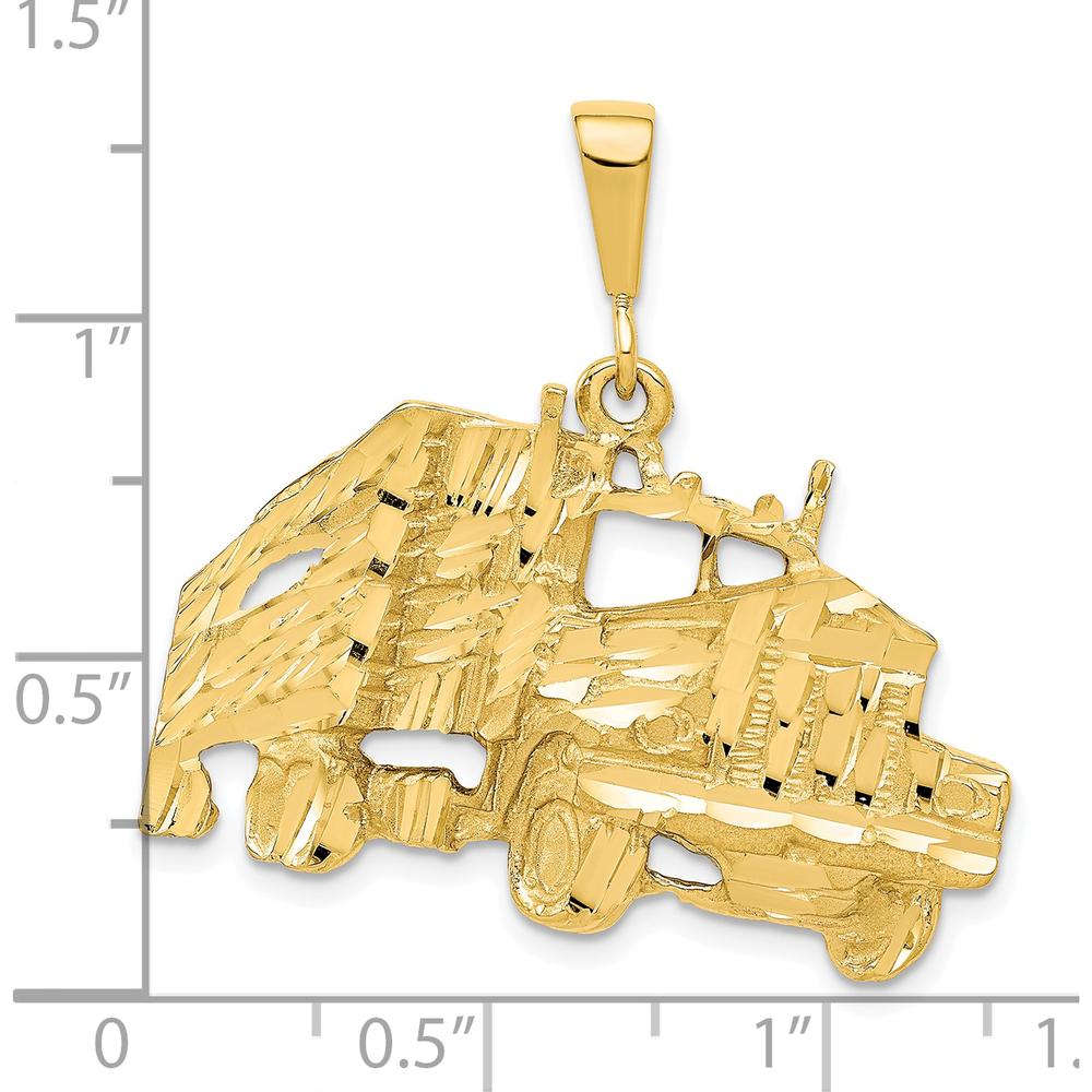10K Yellow Gold Diamond-Cut Semi Trailer Charm Pendant - Polished Finish
