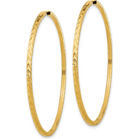 10K Yellow Gold Diamond-Cut Square Tube Endless Hoop Earrings - 44mm Length, Polished Finish