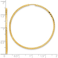 10K Yellow Gold Diamond-Cut Square Tube Endless Hoop Earrings - 44mm Length, Polished Finish