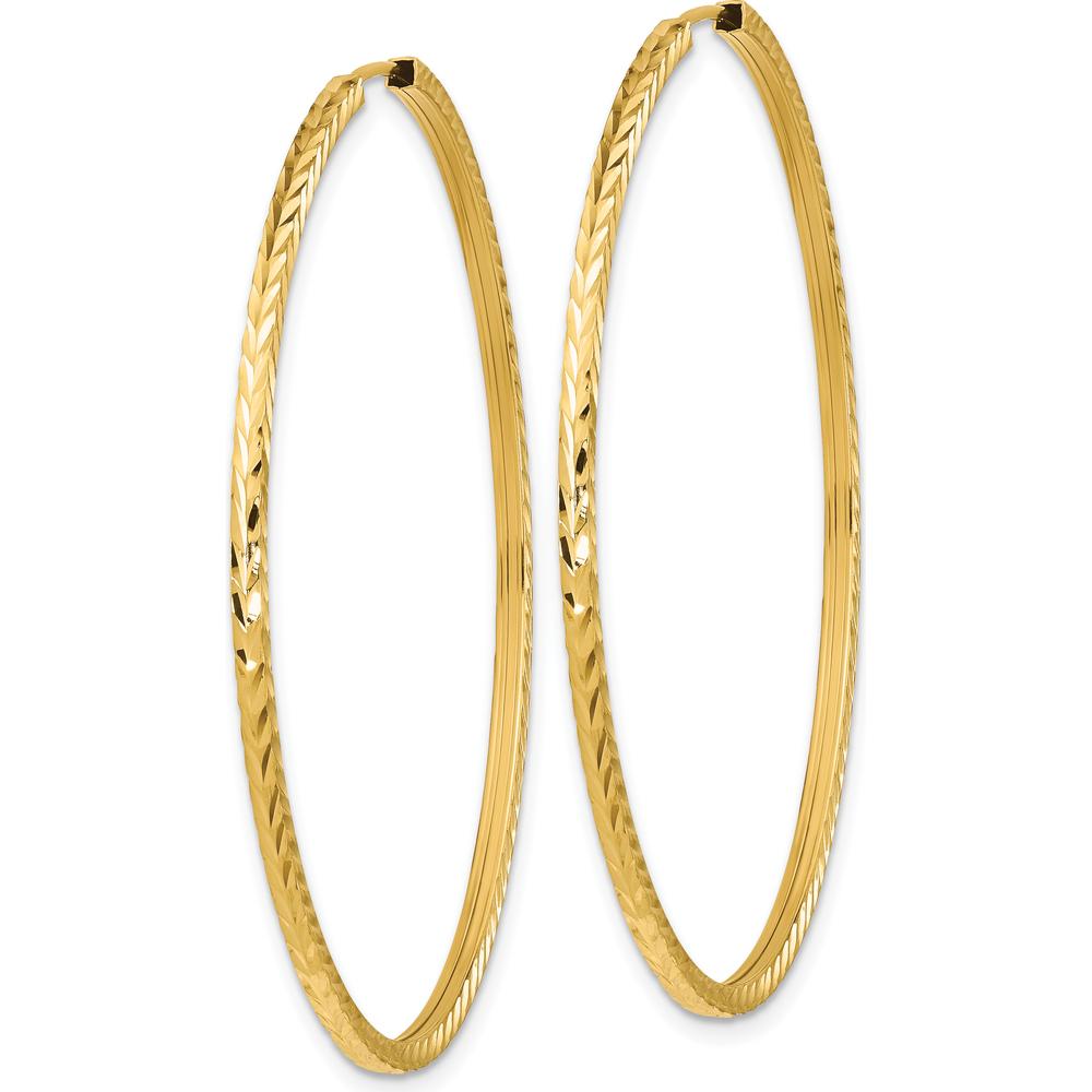 10K Yellow Gold Diamond-Cut Square Tube Endless Hoop Earrings - 49mm Length