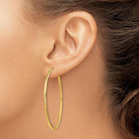 10K Yellow Gold Diamond-Cut Square Tube Endless Hoop Earrings - 49mm Length