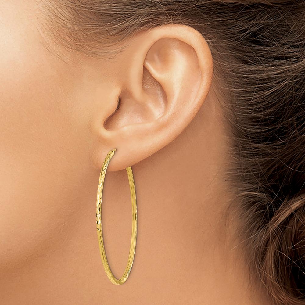 10K Yellow Gold Diamond-Cut Square Tube Endless Hoop Earrings - 49mm Length