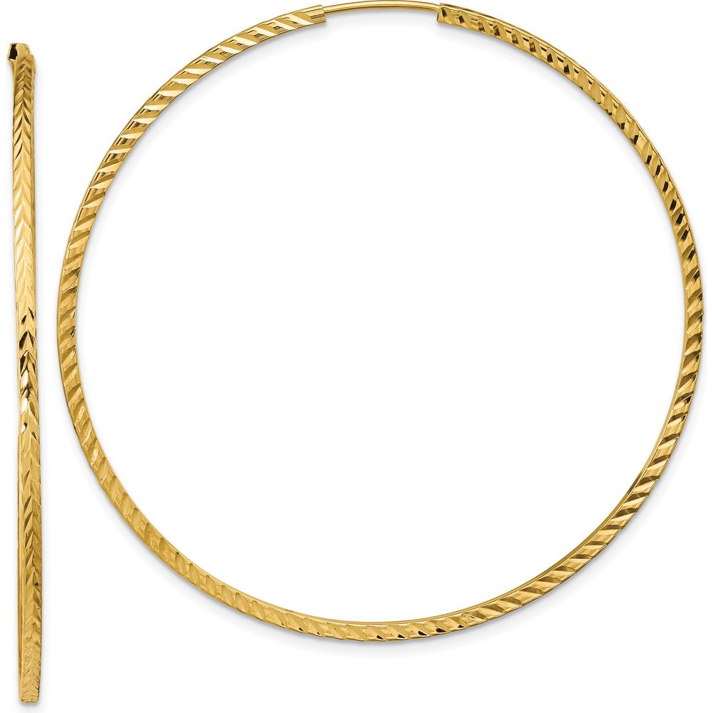 10K Yellow Gold Diamond-Cut Square Tube Endless Hoop Earrings - 55mm Length