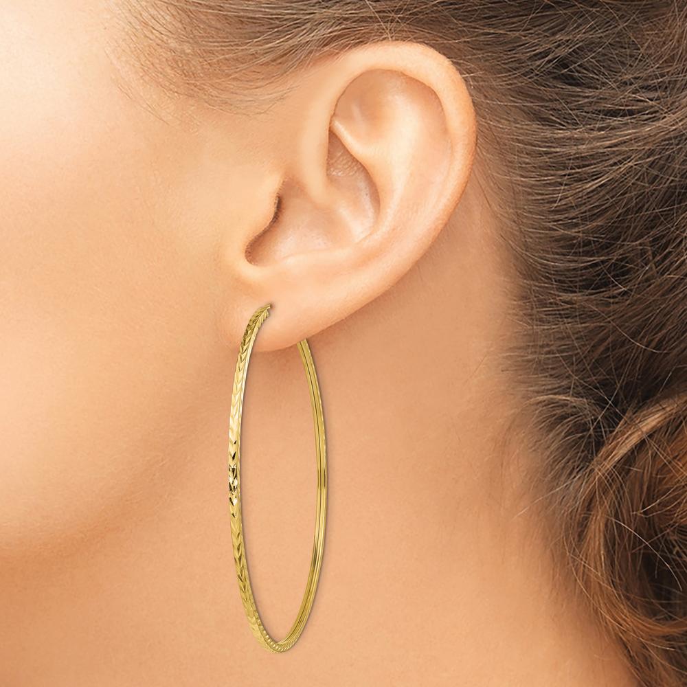 10K Yellow Gold Diamond-Cut Square Tube Endless Hoop Earrings - Polished Finish