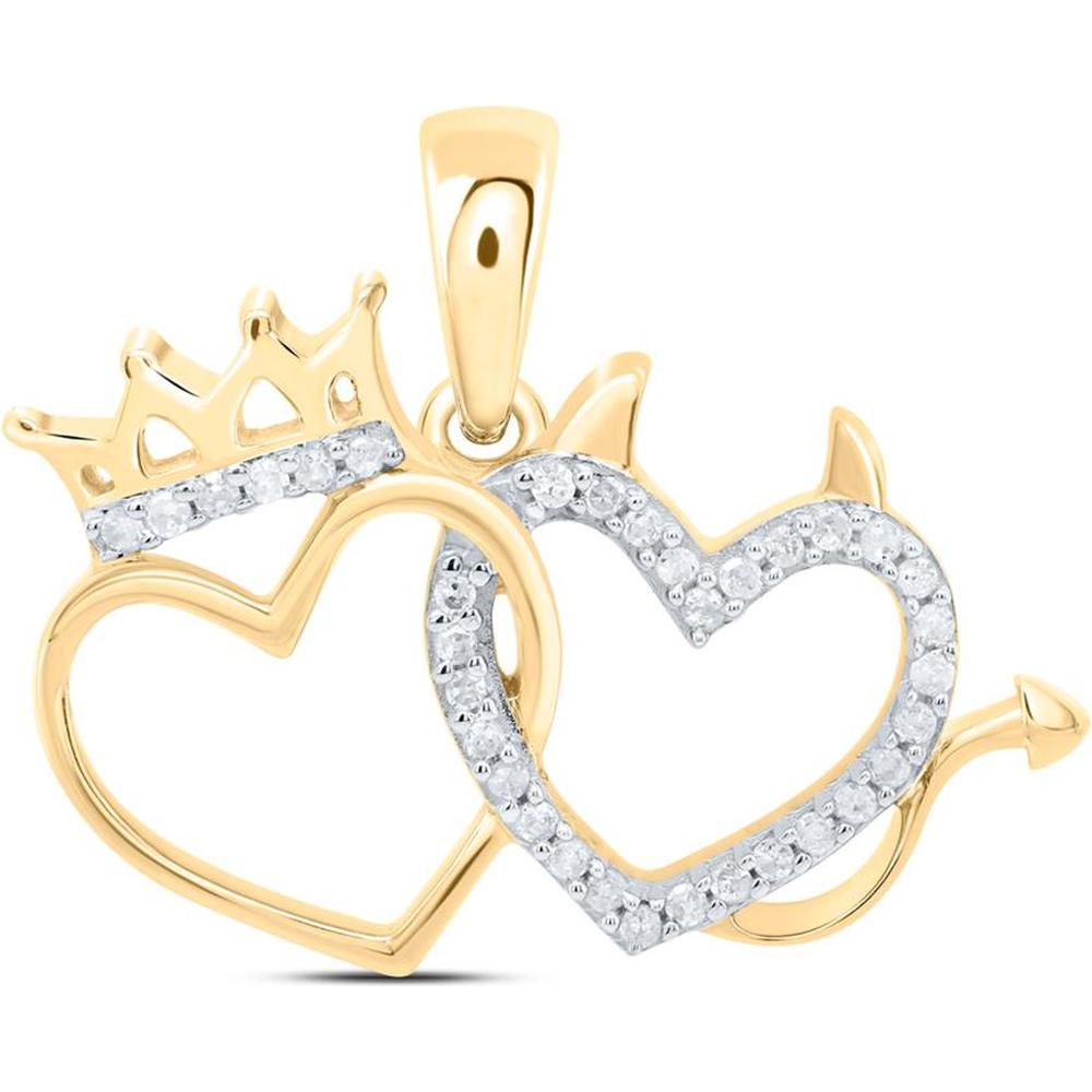 10K Yellow Gold Diamond Double Heart Pendant with Round Diamonds - 1/6 Carat Total Diamond Weight