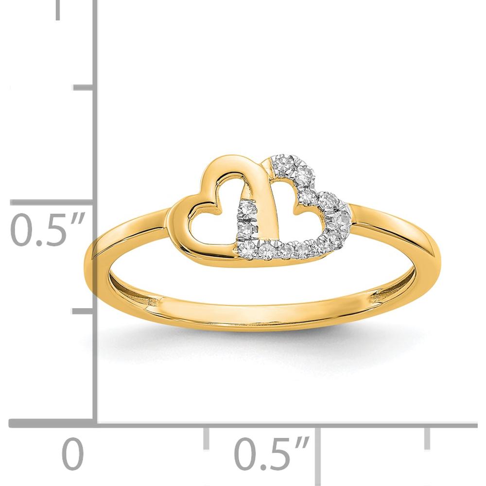 10K Yellow Gold Diamond Double Heart Ring with Polished Finish - 0.10 Carat Total Diamond Weight by 0