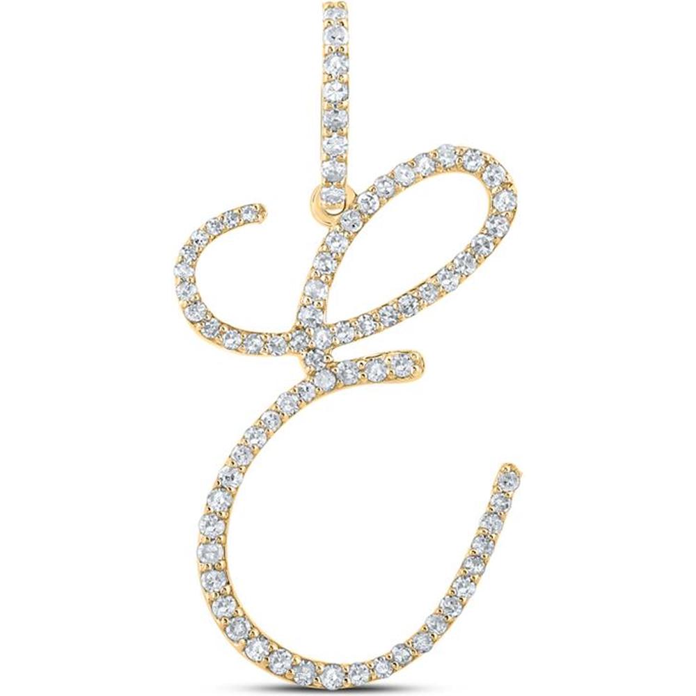 10K Yellow Gold Diamond "E" Initial Letter Pendant - 0.48 Carat Total Diamond Weight