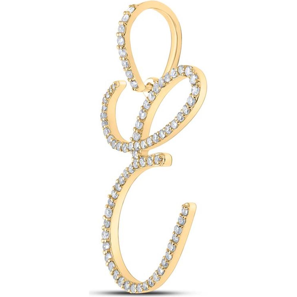 10K Yellow Gold Diamond "E" Initial Letter Pendant - 0.48 Carat Total Diamond Weight