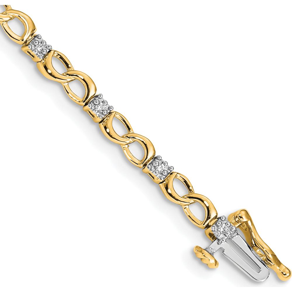 10K Yellow Gold Diamond Figure 8 Link Bracelet with Box Catch and Safety Clasp - 1.00 Carats Total Diamond Weight by Oro Pregiato