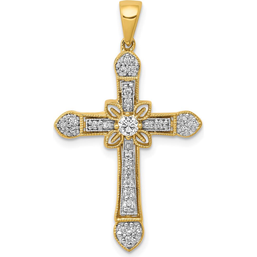 10K Yellow Gold Diamond Filigree Cross Pendant - 1/3 Carat Diamond Weight by Oro Pregiato