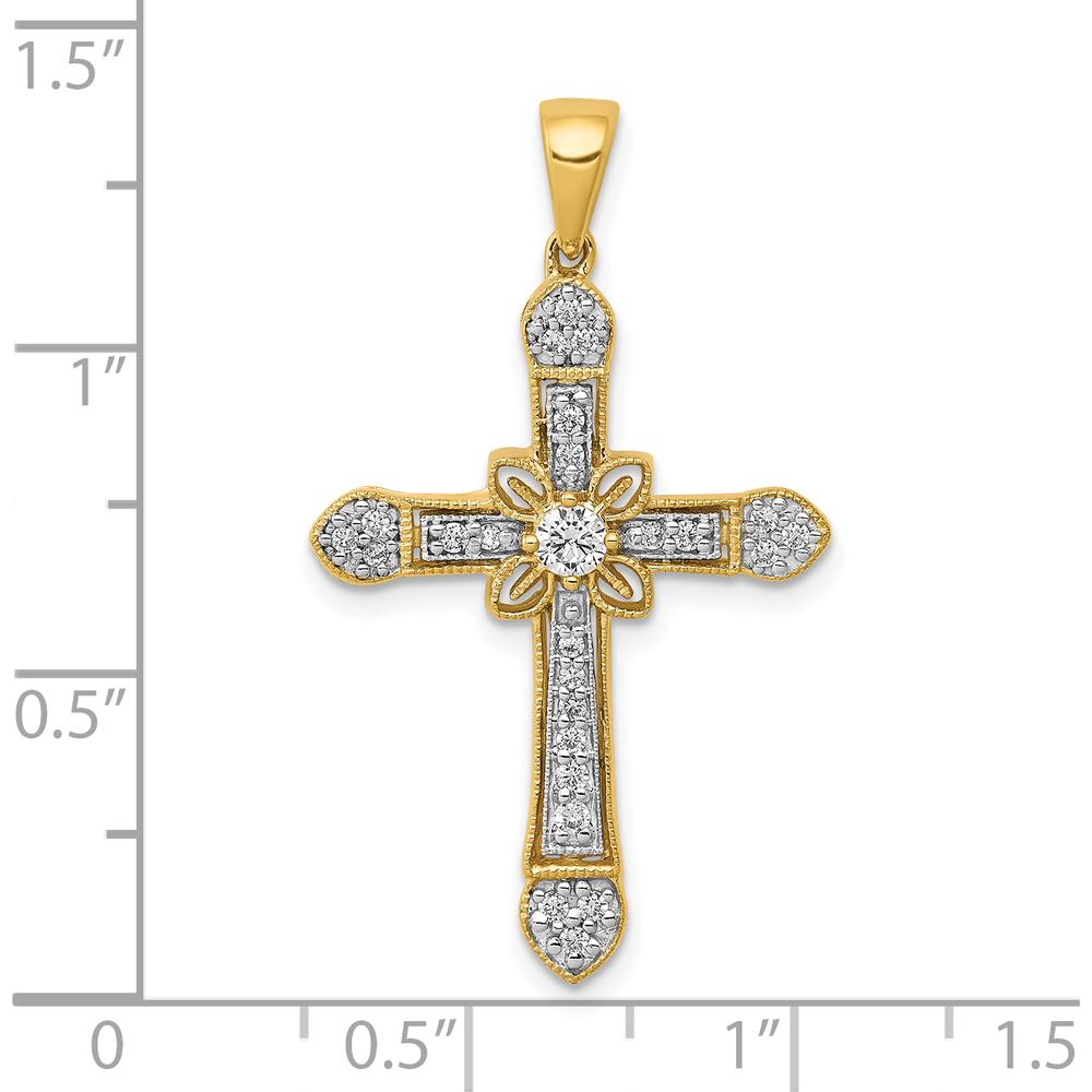 10K Yellow Gold Diamond Filigree Cross Pendant - 1/3 Carat Diamond Weight by Oro Pregiato