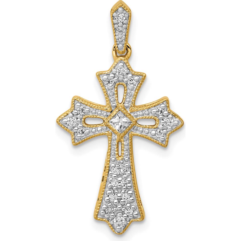 10K Yellow Gold Diamond Fleur de Lis Cross Pendant - 1/6 Carat Total Diamond Weight by Oro Pregiato