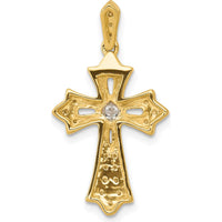 10K Yellow Gold Diamond Fleur de Lis Cross Pendant - 1/6 Carat Total Diamond Weight by Oro Pregiato