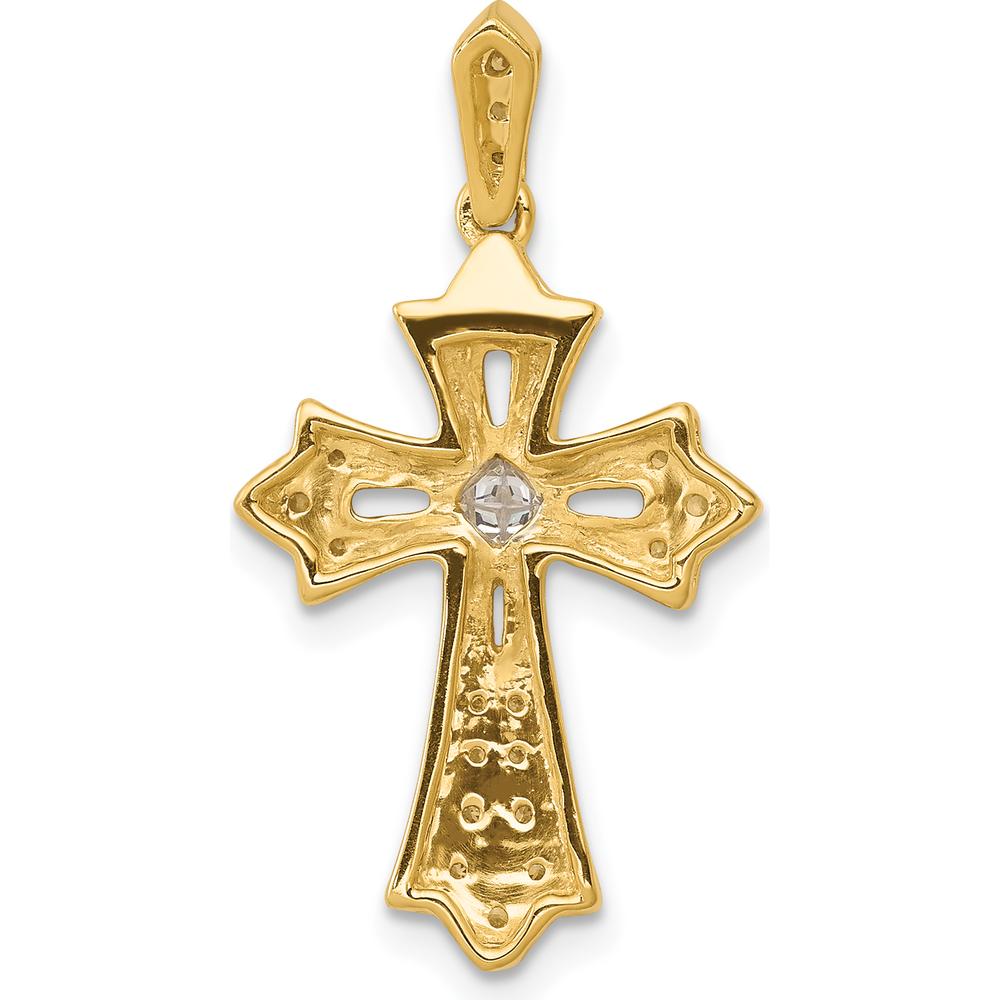 10K Yellow Gold Diamond Fleur de Lis Cross Pendant - 1/6 Carat Total Diamond Weight by Oro Pregiato