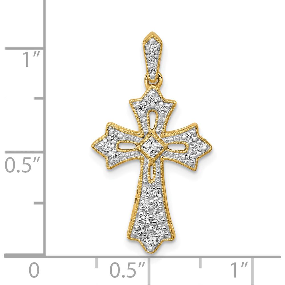 10K Yellow Gold Diamond Fleur de Lis Cross Pendant - 1/6 Carat Total Diamond Weight by Oro Pregiato