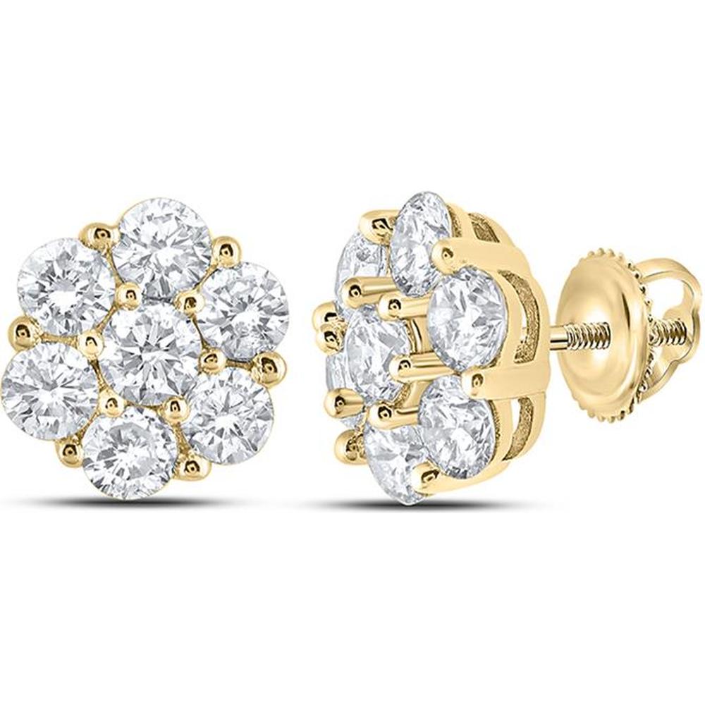 10K Yellow Gold Diamond Flower Cluster Stud Earrings with Prong-Set Round Diamonds - 0.84 Carat Total Diamond Weight
