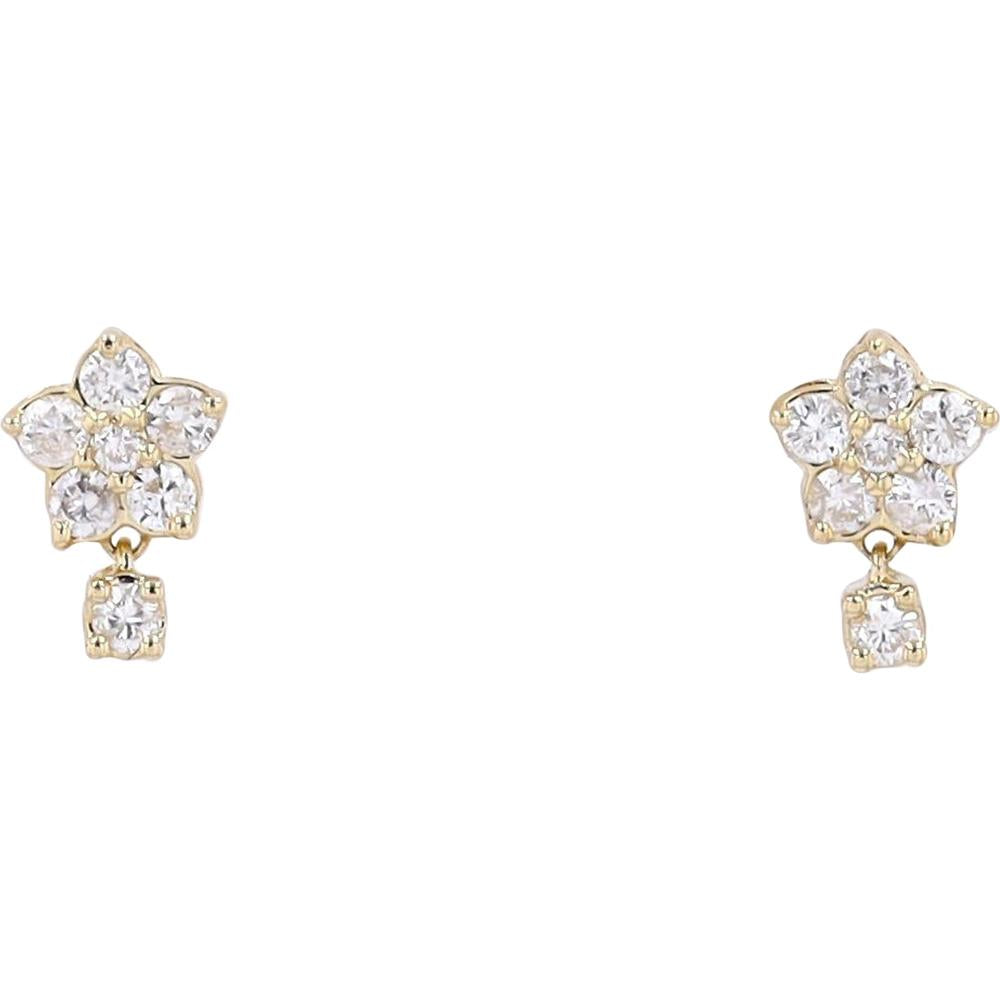 10K Yellow Gold Diamond Flower Earrings - 0.21 Carats Total Diamond Weight