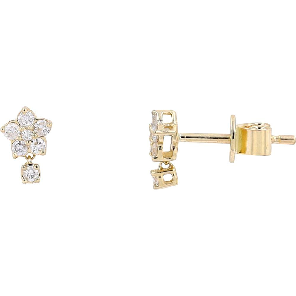 10K Yellow Gold Diamond Flower Earrings - 0.21 Carats Total Diamond Weight