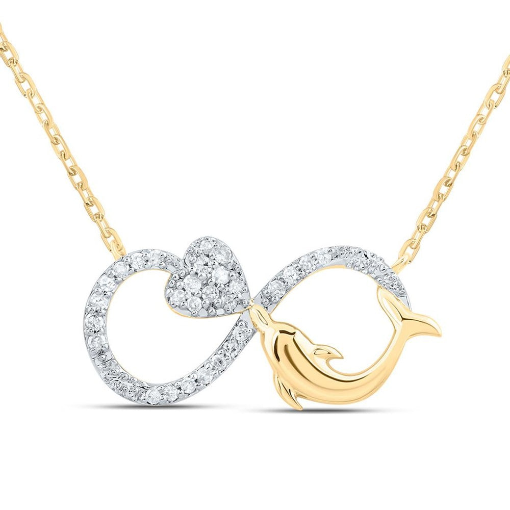 10K Yellow Gold Diamond Heart 18-Inch Necklace - 1/10 Carat Total Diamond Weight