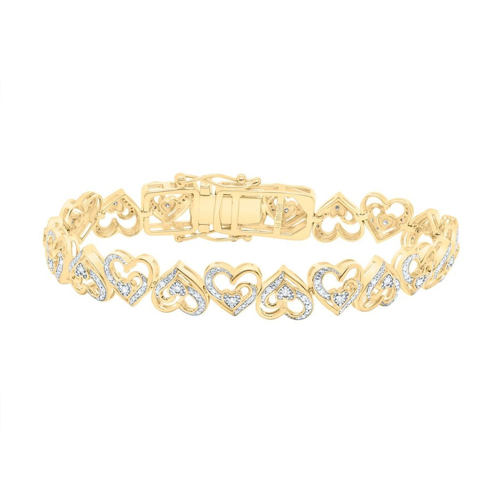 10K Yellow Gold Diamond Heart 7-Inch Bracelet - 5/8 Carat Total Diamond Weight