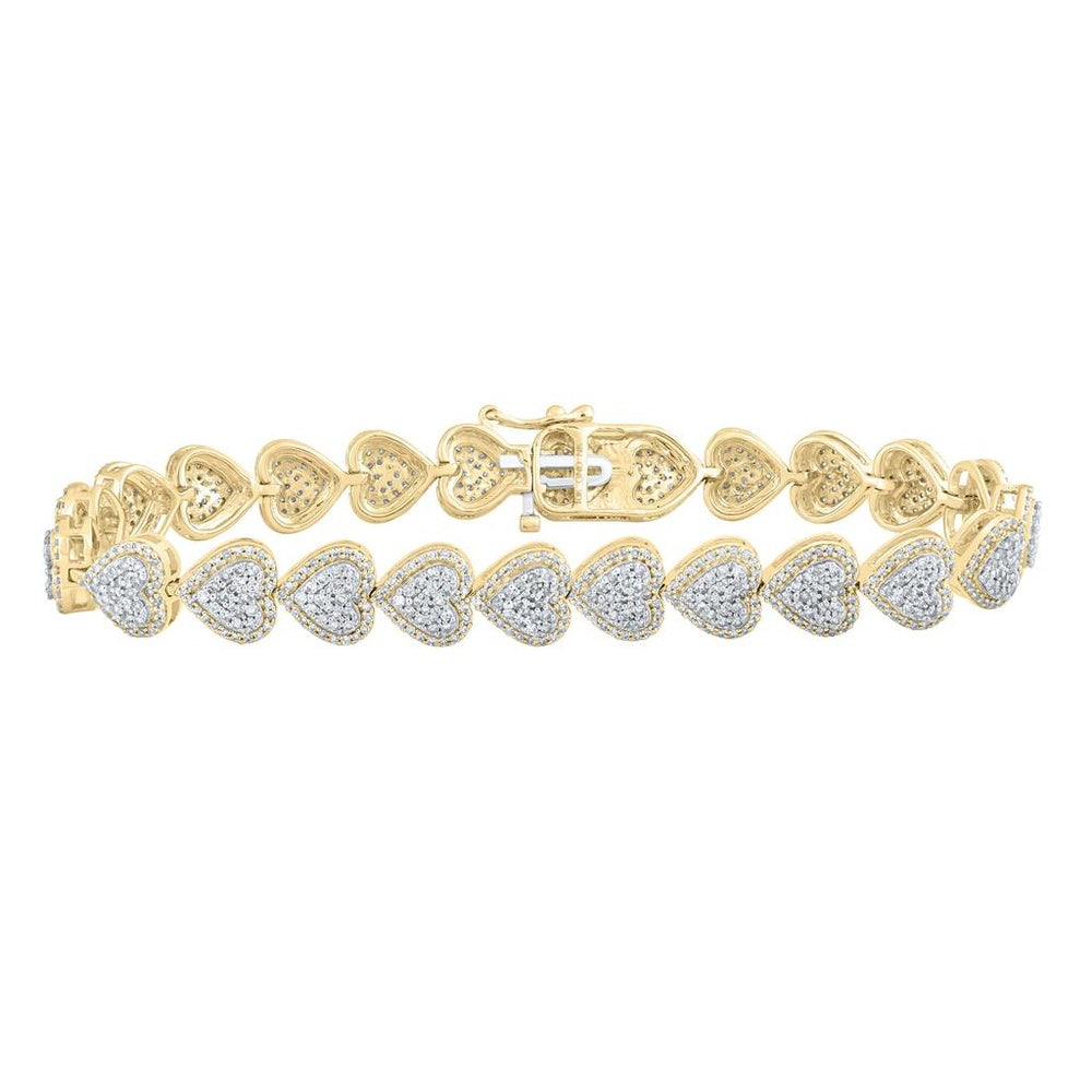 10K Yellow Gold Diamond Heart Bracelet - 2 and 5/8 Carat Total Diamond Weight