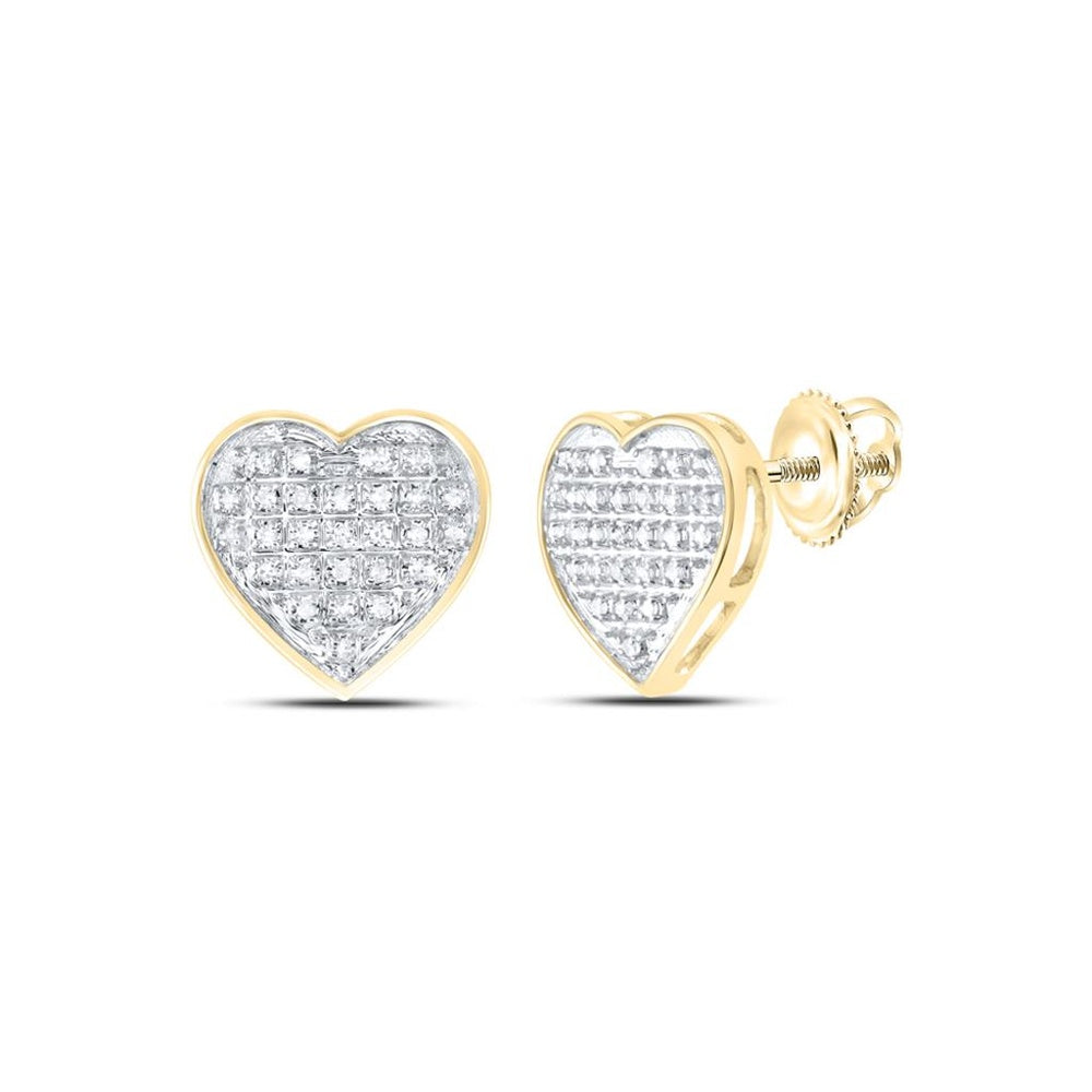 10K Yellow Gold Diamond Heart Earrings - 1/6 Carat Total Diamond Weight