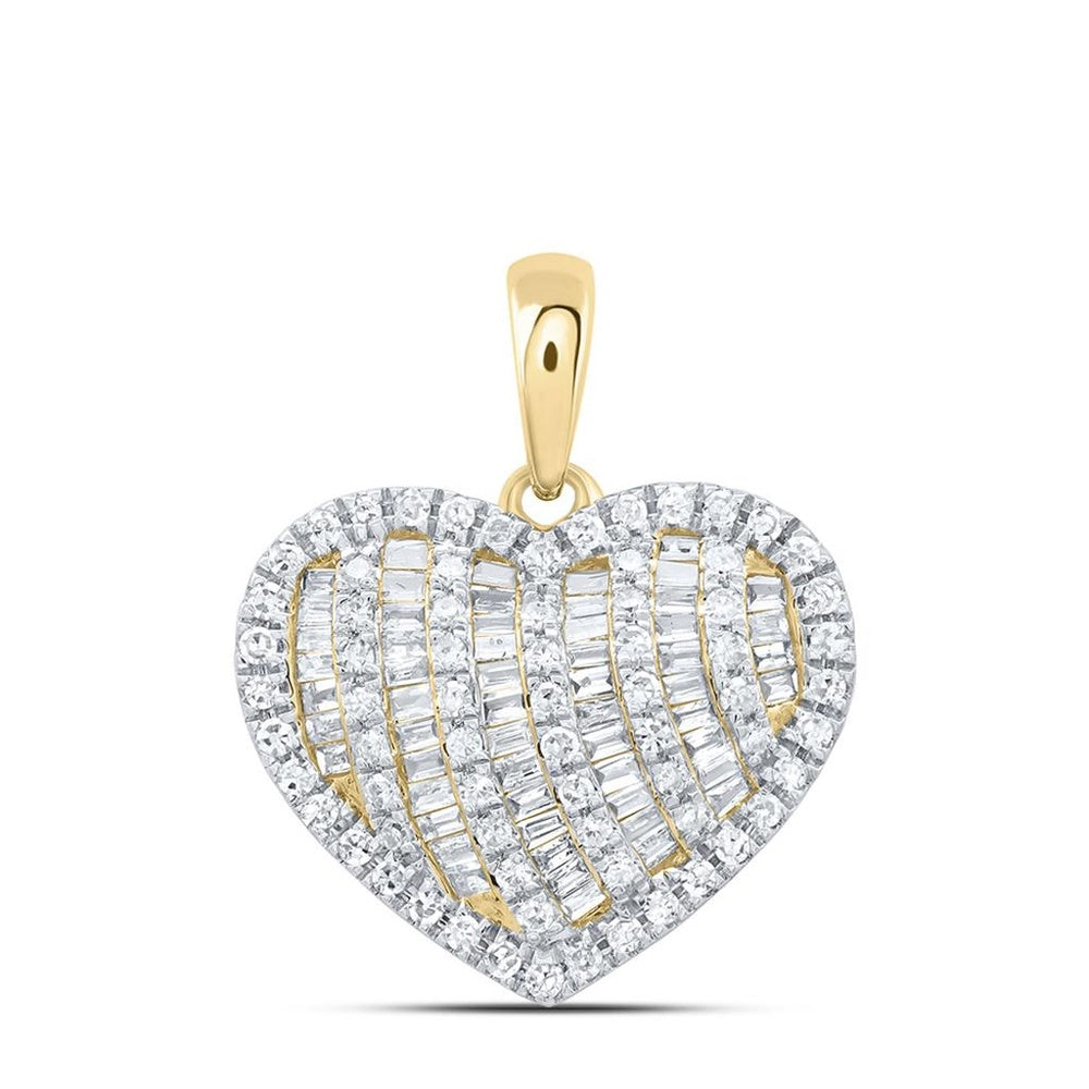 10K Yellow Gold Diamond Heart Pendant - 1/2 Carat Total Diamond Weight