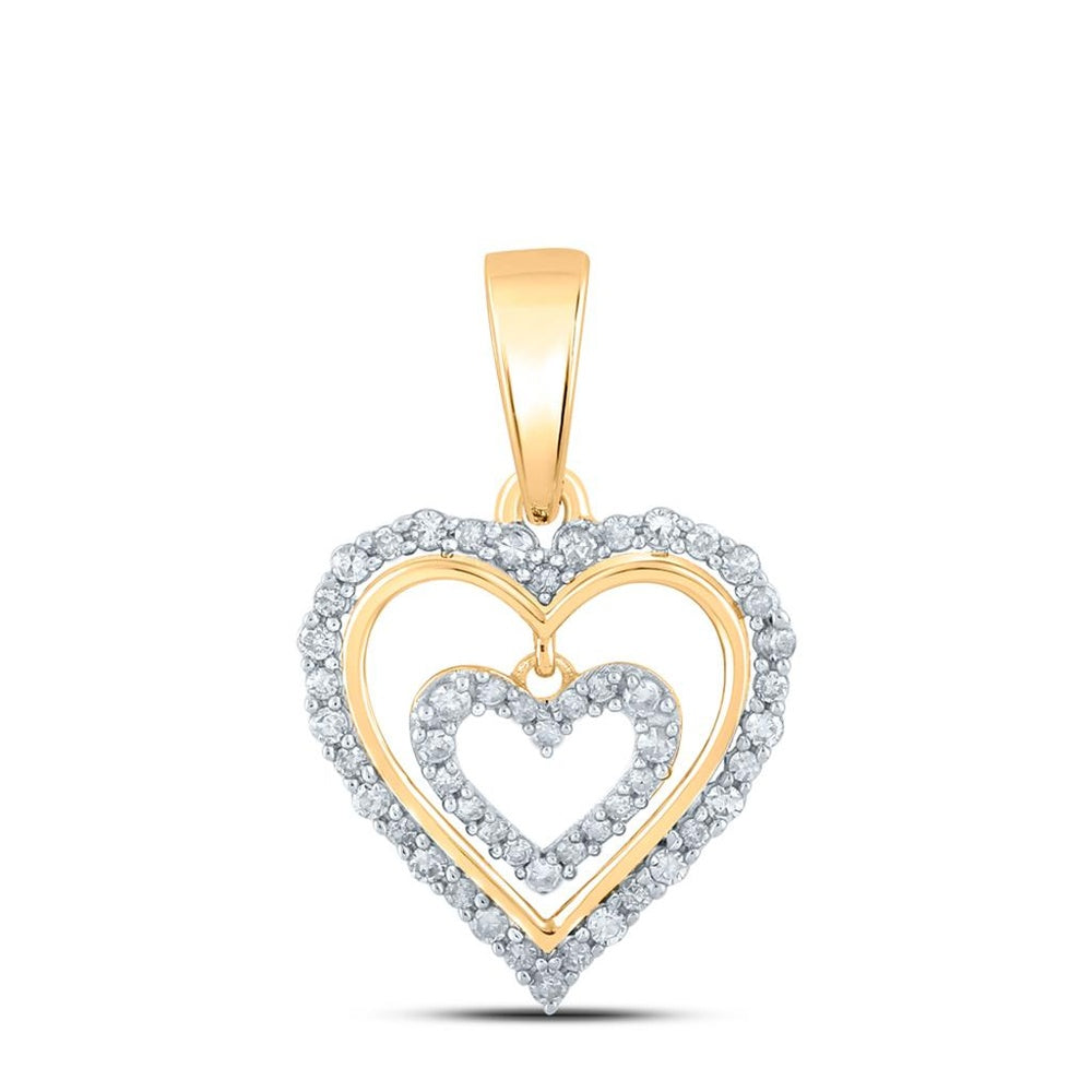 10K Yellow Gold Diamond Heart Pendant - 1/4 Carat Total Diamond Weight