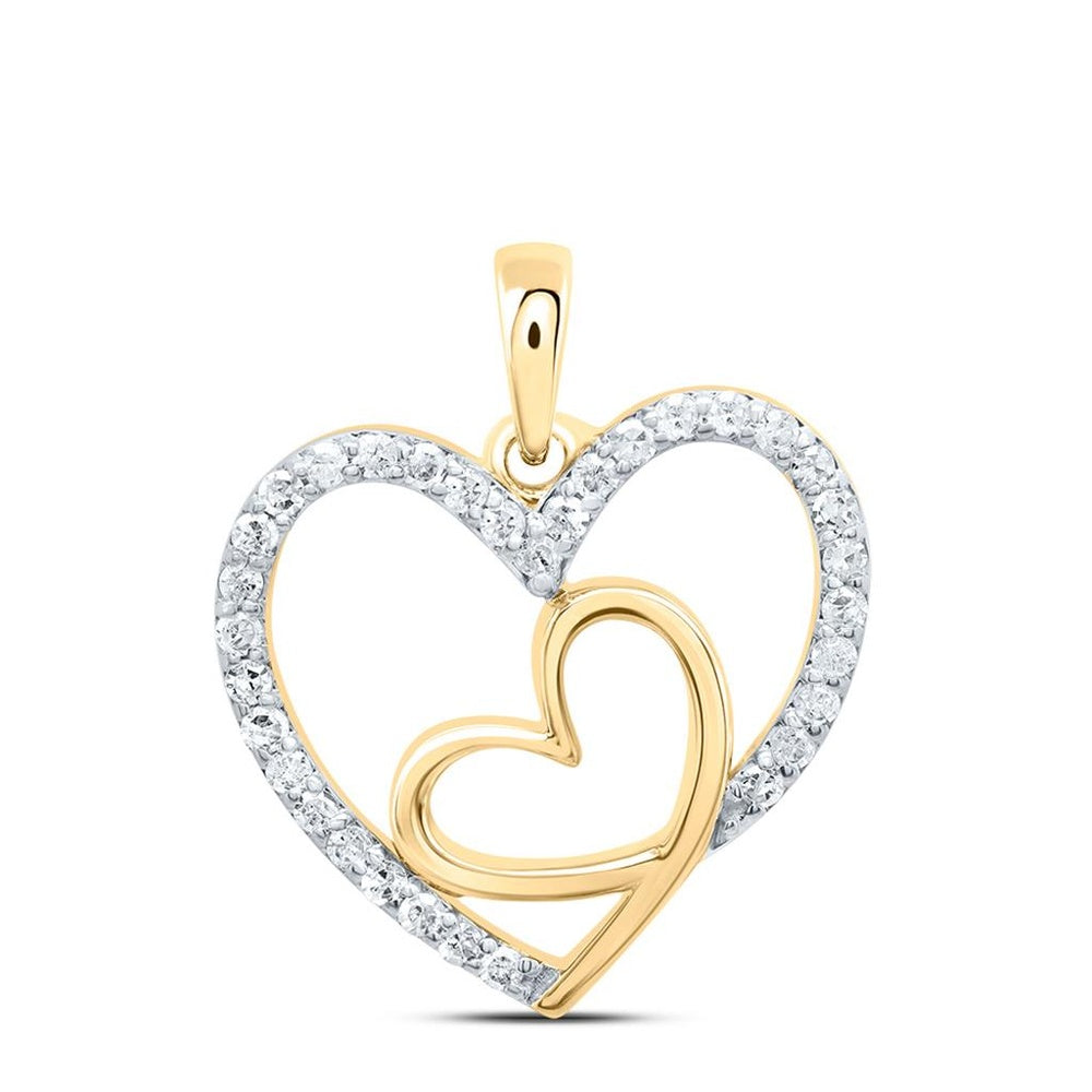 10K Yellow Gold Diamond Heart Pendant - 1/5 Carat Total Diamond Weight