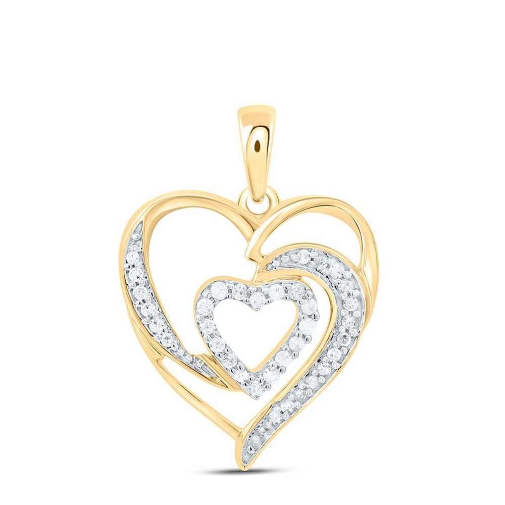 10K Yellow Gold Diamond Heart Pendant - 1/6 Carat Total Diamond Weight
