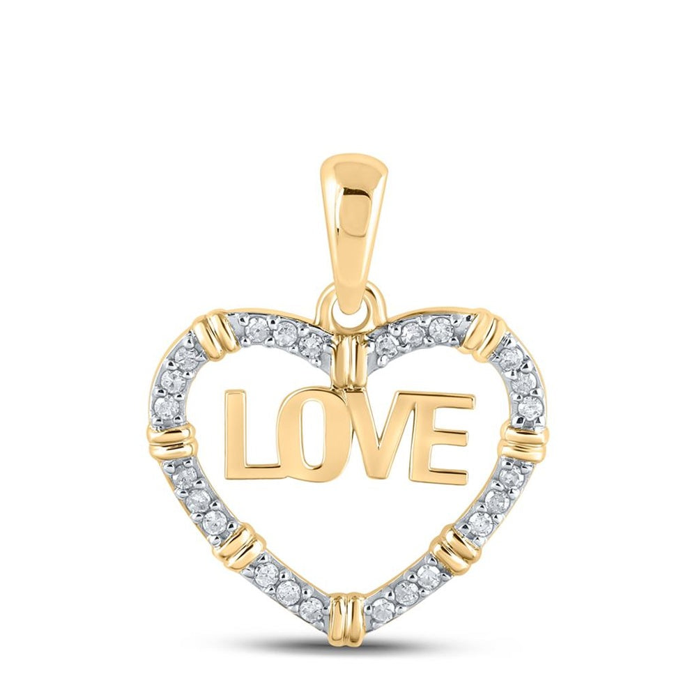 10K Yellow Gold Diamond Heart Pendant - 1/6 Carat Total Diamond Weight