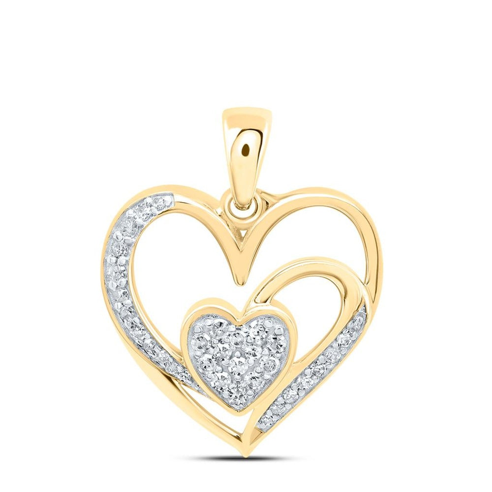 10K Yellow Gold Diamond Heart Pendant - 1/7 Carat Total Diamond Weight