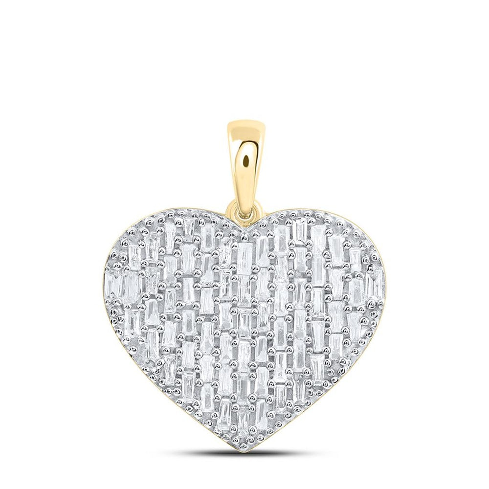 10K Yellow Gold Diamond Heart Pendant - 3/4 Carat Total Diamond Weight
