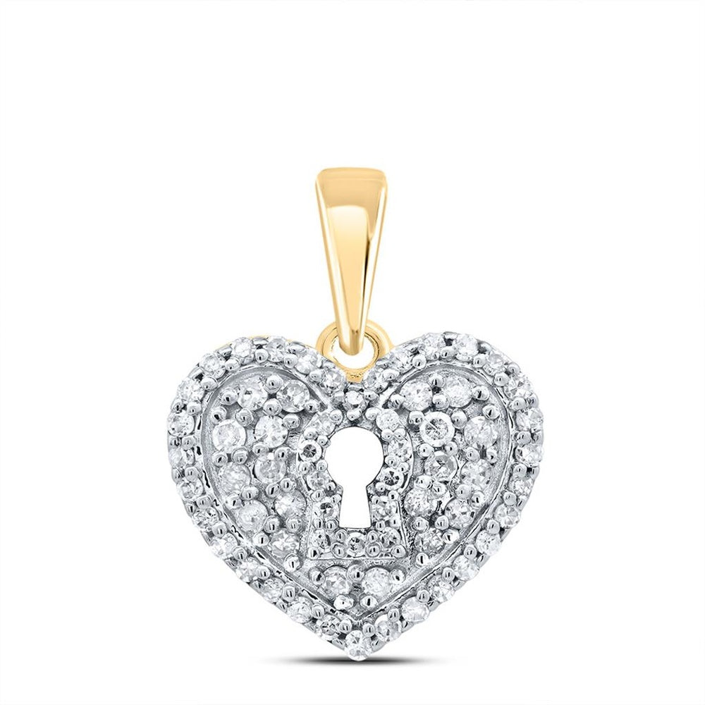 10K Yellow Gold Diamond Heart Pendant - 3/8 Carat Total Diamond Weight