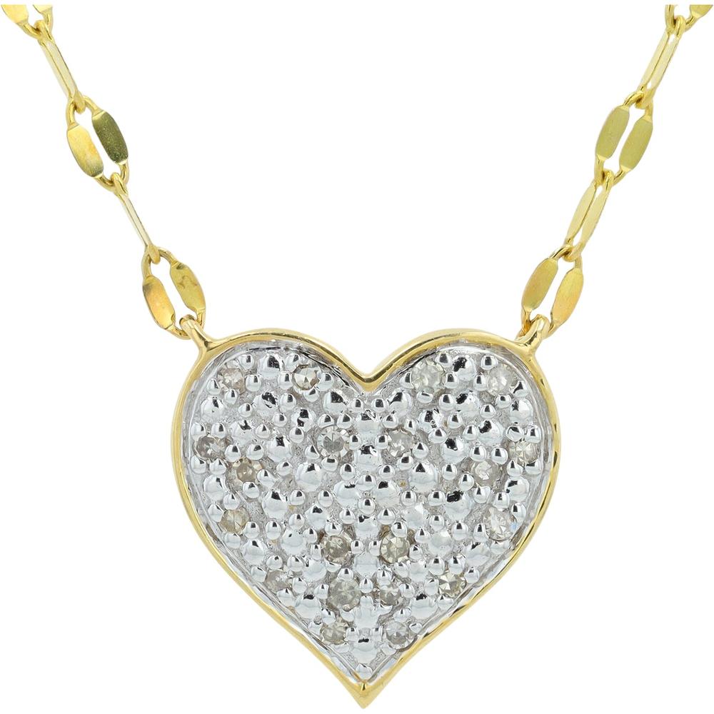 10K Yellow Gold Diamond Heart Pendant Necklace with Textured Chain - 0.10 Carats Total Diamond Weight