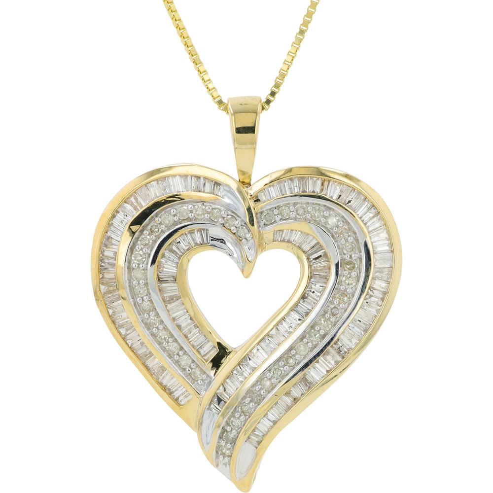 10K Yellow Gold Diamond Heart Pendant with 2.00 Carat Total Diamond Weight