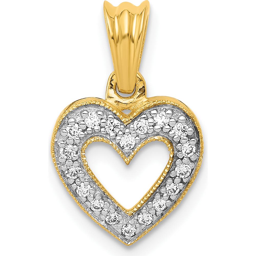 10K Yellow Gold Diamond Heart Pendant with Pave-Set Diamonds by Oro Pregiato