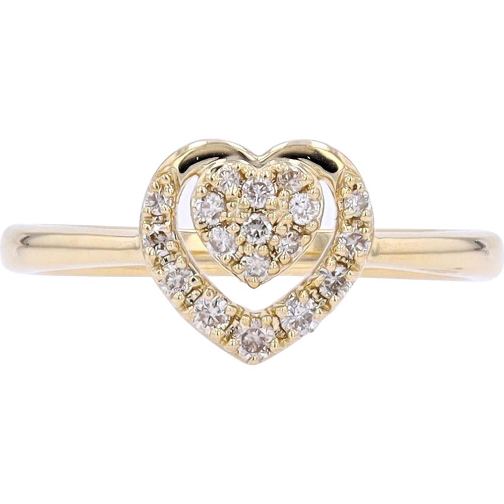 10K Yellow Gold Diamond Heart Ring - 0.18 Carats Total Diamond Weight