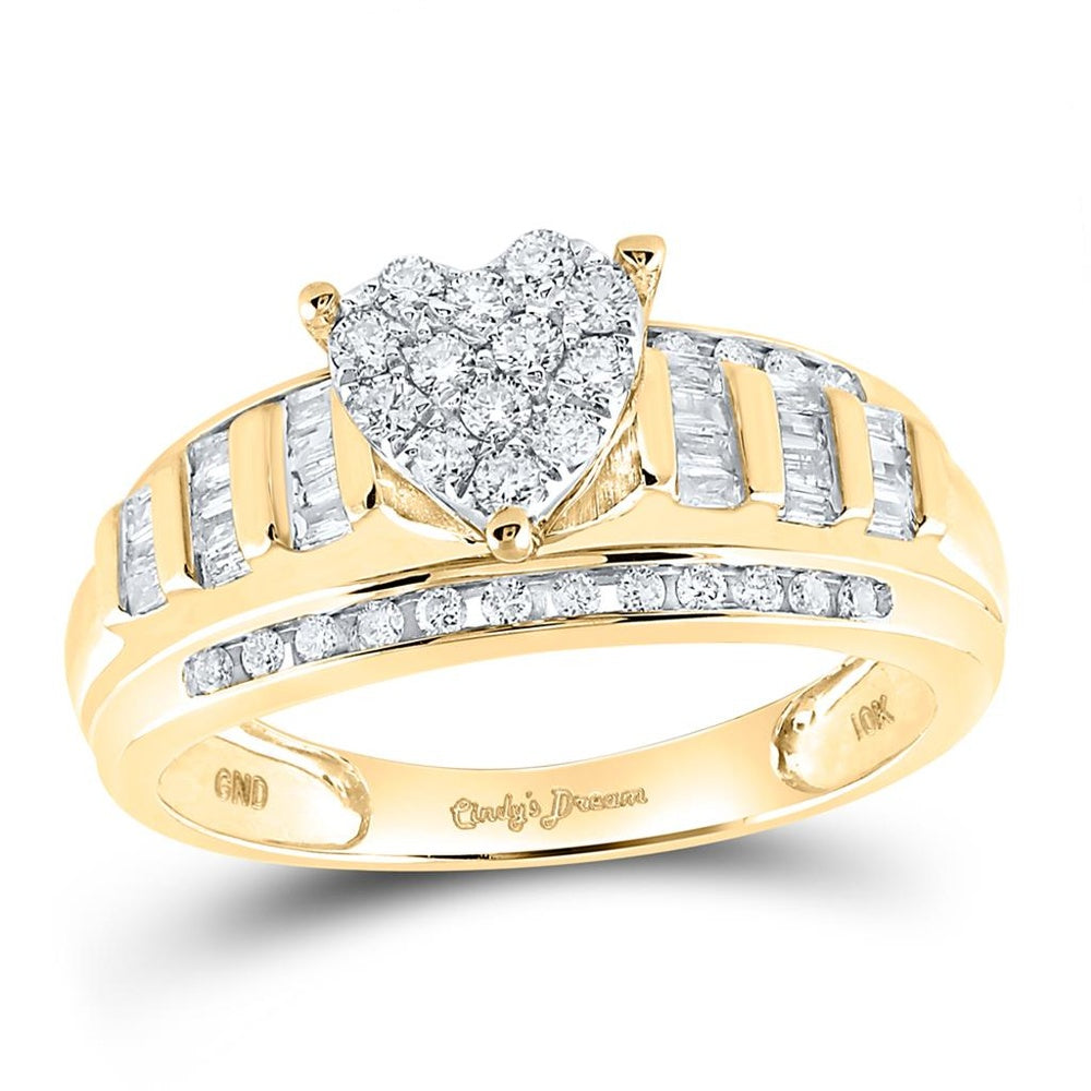 10K Yellow Gold Diamond Heart Ring - 1/2 Carat Total Diamond Weight
