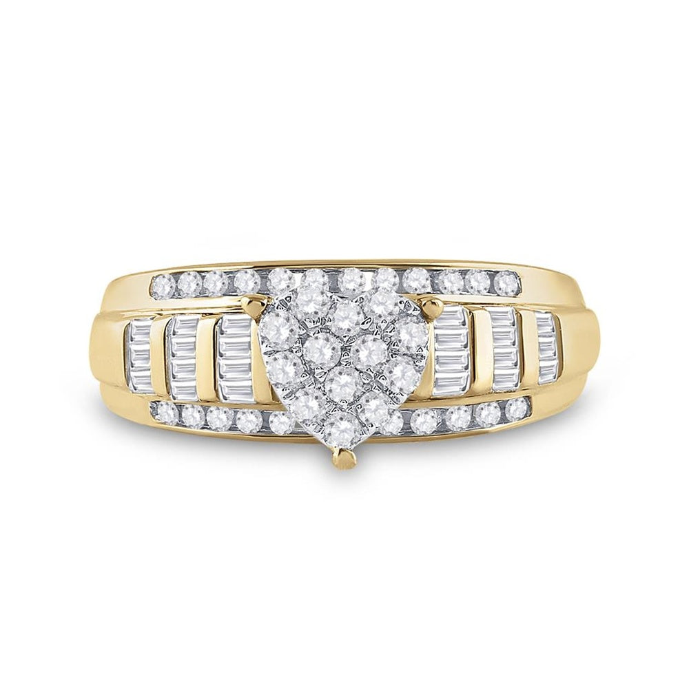 10K Yellow Gold Diamond Heart Ring - 1/2 Carat Total Diamond Weight