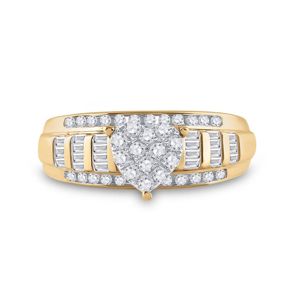 10K Yellow Gold Diamond Heart Ring - 1/2 Carat Total Diamond Weight