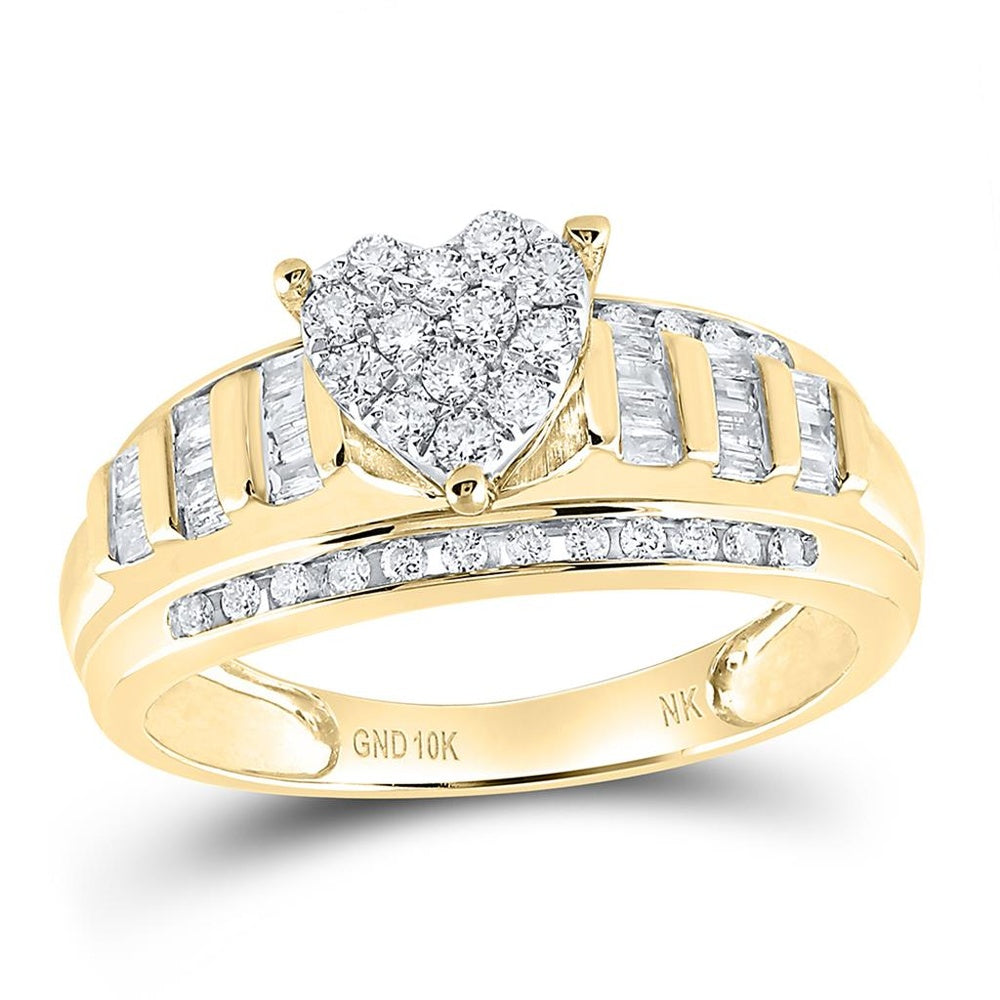 10K Yellow Gold Diamond Heart Ring - 1/2 Carat Total Diamond Weight