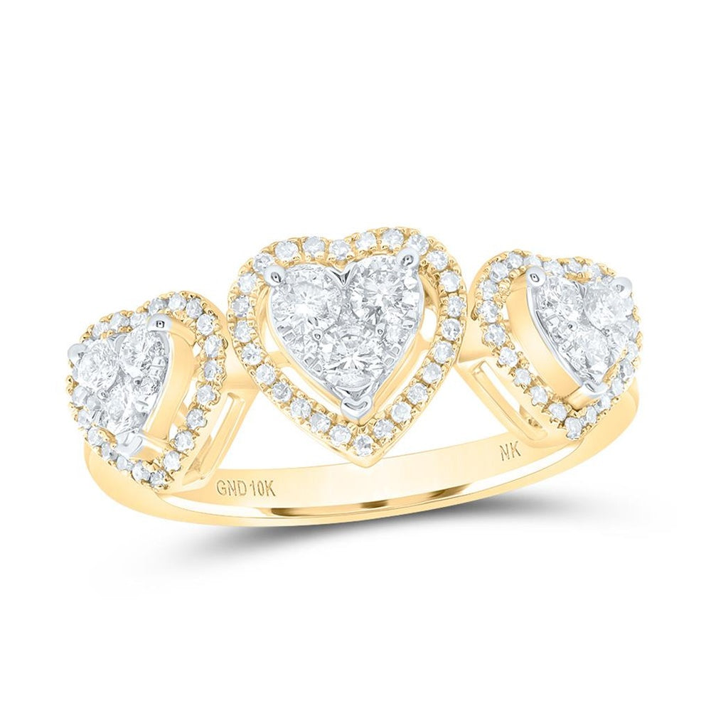 10K Yellow Gold Diamond Heart Ring - 1/2 Carat Total Diamond Weight