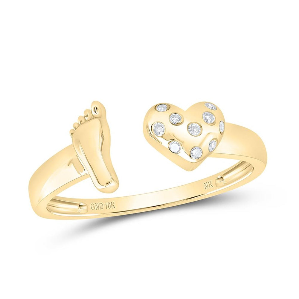 10K Yellow Gold Diamond Heart Ring - 1/20 Carat Total Diamond Weight