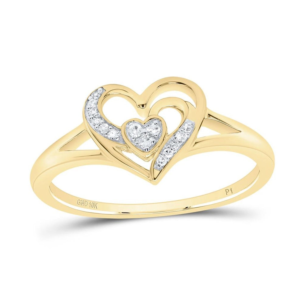 10K Yellow Gold Diamond Heart Ring - 1/20 Carat Total Diamond Weight