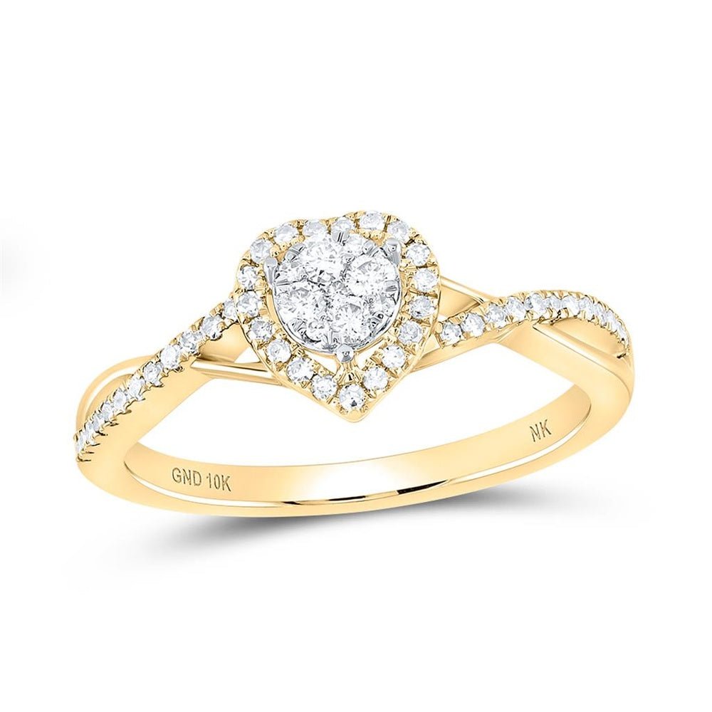 10K Yellow Gold Diamond Heart Ring - 1/3 Carat Total Diamond Weight