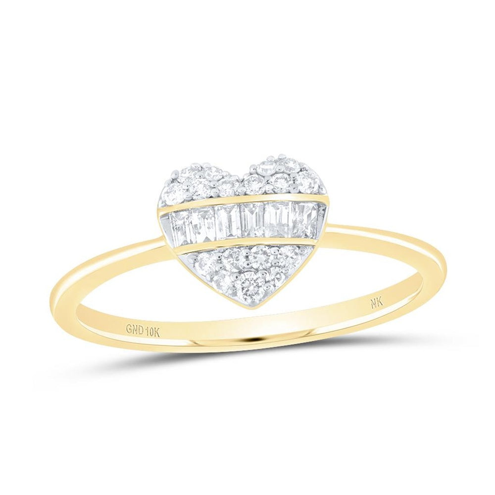 10K Yellow Gold Diamond Heart Ring - 1/4 Carat Total Diamond Weight