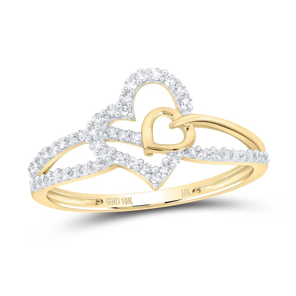 10K Yellow Gold Diamond Heart Ring - 1/5 Carat Total Diamond Weight