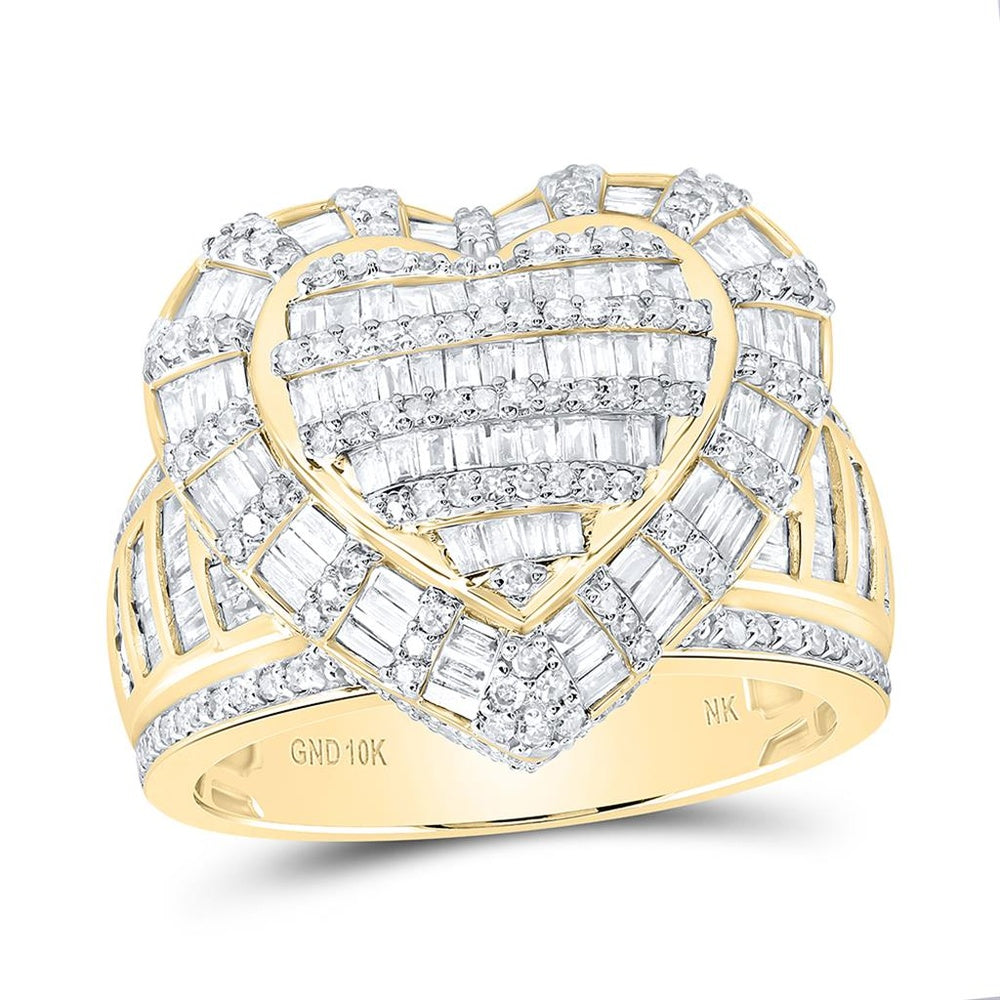 10K Yellow Gold Diamond Heart Ring - 1 7/8 Carat Total Diamond Weight
